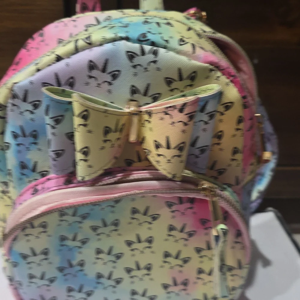 Kids Rainbow Pastel Fox Print Mini Backpack with Bow